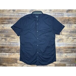 Kenneth Cole New York Slim Fit Shirt XL Black Short Sleeve Button Up Mens